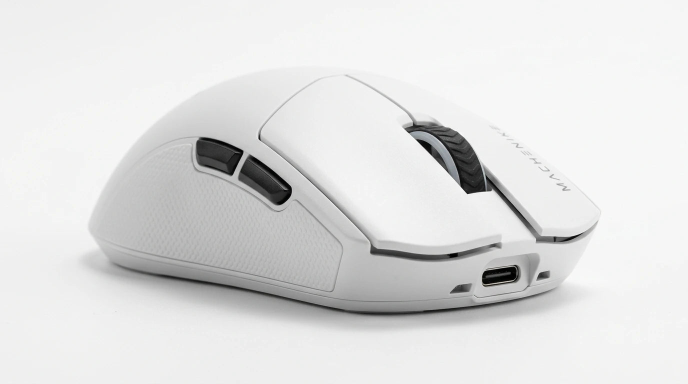 next gen electronics shop. wireless audio Canada. Machenike L8 Max Tri-Mode Mouse. Gallery image 9. Lines name one specific SKU—never substitute a generic lookalike from the category. After review passes, each render should still read as a fresh studio viewpoint of that same physical unit.