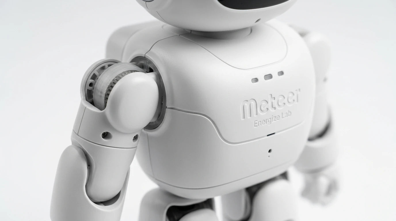 smart tech store Canada. premium tech accessories Canada. Meteer Dancing Educational AI Robot. Gallery image 5. Lines name one specific SKU—never substitute a generic lookalike from the category. After review passes, each render should still read as a fresh studio viewpoint of that same physical unit.