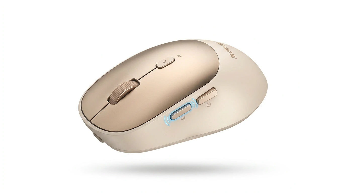 future tech gadgets Canada. smart tech store Canada. Momax 1-Folio A.I. Mouse. Gallery image 7. Lines name one specific SKU—never substitute a generic lookalike from the category. After review passes, each render should still read as a fresh studio viewpoint of that same physical unit.