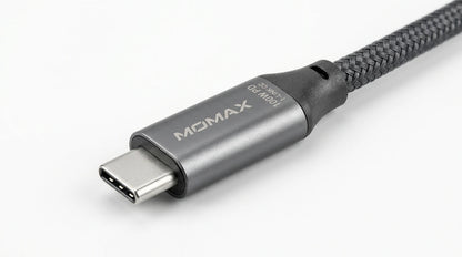 future tech gadgets Canada. premium tech accessories Canada. Momax 1-Link CC 100W USB-C 3.0M Braided Cable. Gallery image 5. Lines name one specific SKU—never substitute a generic lookalike from the category. After review passes, each render should still read as a fresh studio viewpoint of that same physical unit.