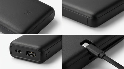 premium tech accessories Canada. wireless audio Canada. Momax 1-Power X1 Battery Pack 20000mAh With Built-In USB-C Cable. Gallery image 5. Lines name one specific SKU—never substitute a generic lookalike from the category. After review passes, each render should still read as a fresh studio viewpoint of that same physical unit.