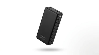 premium tech accessories Canada. wireless audio Canada. Momax 1-Power X1 Battery Pack 20000mAh With Built-In USB-C Cable. Gallery image 7. Lines name one specific SKU—never substitute a generic lookalike from the category. After review passes, each render should still read as a fresh studio viewpoint of that same physical unit.