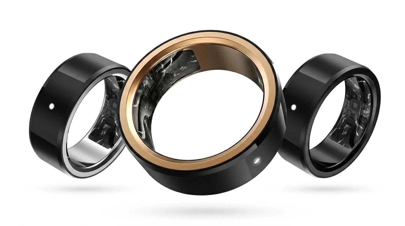 smart tech store Canada. premium tech accessories Canada. Momax 1-Sense Active Smart Ring. Gallery image 7. Lines name one specific SKU—never substitute a generic lookalike from the category. After review passes, each render should still read as a fresh studio viewpoint of that same physical unit.