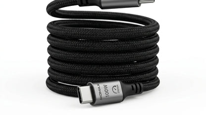 smart tech store Canada. next gen electronics shop. Momax Mag Link 100W USB-C to USB-C USB 3.2 Gen 2x2 Magnetic Cable 1M. Gallery image 9. Lines name one specific SKU—never substitute a generic lookalike from the category. After review passes, each render should still read as a fresh studio viewpoint of that same physical unit.