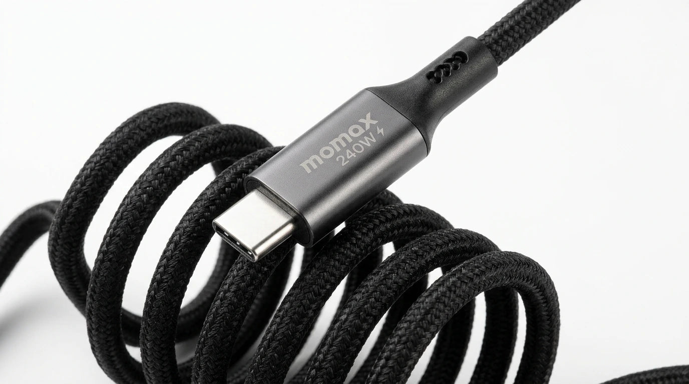next gen electronics shop. buy electronics online Canada. Momax Mag.Link 240W Usb-C To Usb-C Usb 4 40Gbps Magnetic Cable 1.5M. Gallery image 9. Lines name one specific SKU—never substitute a generic lookalike from the category. After review passes, each render should still read as a fresh studio viewpoint of that same physical unit.