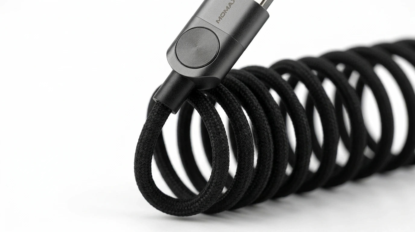 future tech gadgets Canada. premium tech accessories Canada. Momax Mag.Link 66W Usb-A To Usb-C Magnetic Cable 1M. Gallery image 9. Lines name one specific SKU—never substitute a generic lookalike from the category. After review passes, each render should still read as a fresh studio viewpoint of that same physical unit.