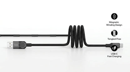 future tech gadgets Canada. premium tech accessories Canada. Momax Mag.Link 66W Usb-A To Usb-C Magnetic Cable 1M. Gallery image 10. Lines name one specific SKU—never substitute a generic lookalike from the category. After review passes, each render should still read as a fresh studio viewpoint of that same physical unit.