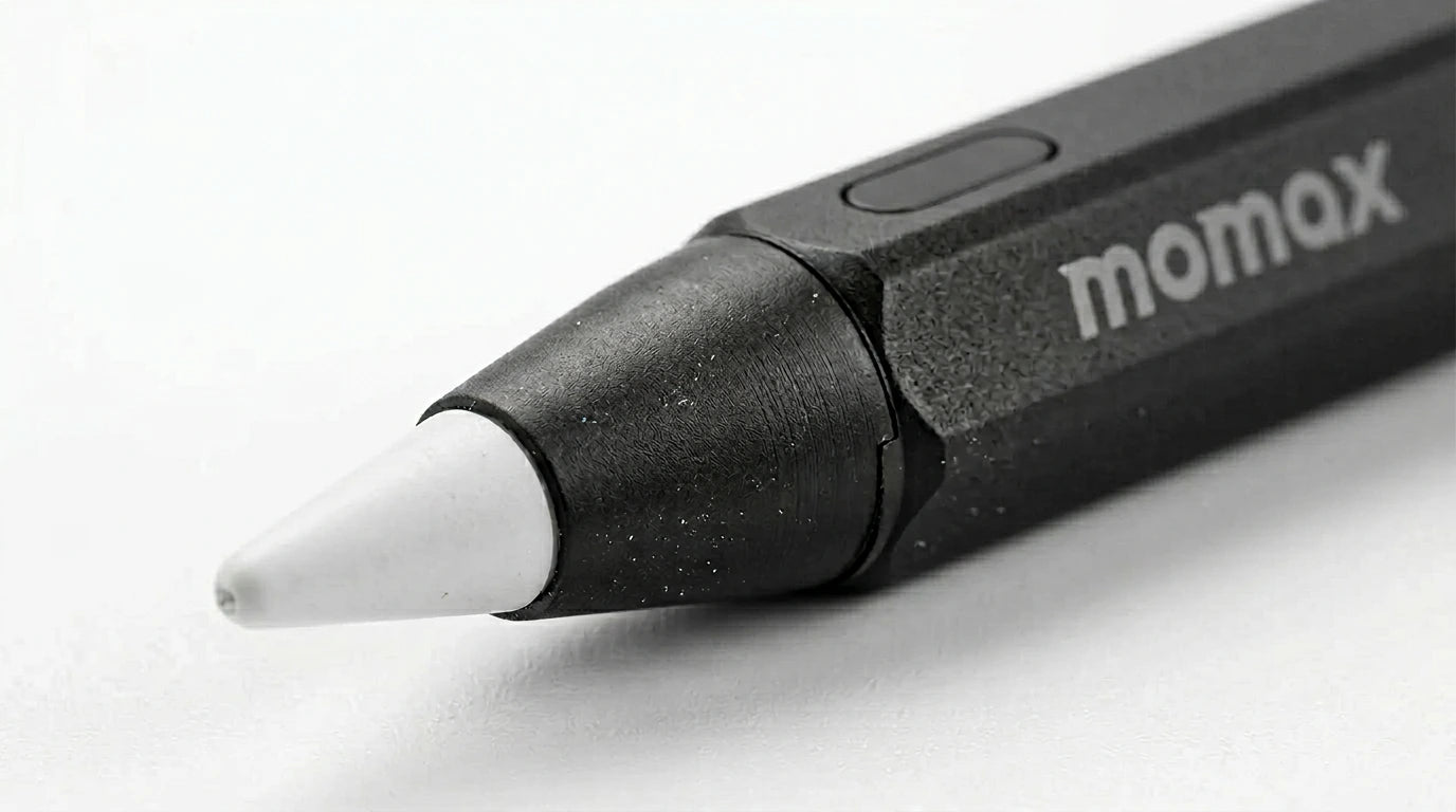 smart tech store Canada. premium tech accessories Canada. Momax Mag.Link Pop Magnetic Active Stylus Pen. Gallery image 9. Lines name one specific SKU—never substitute a generic lookalike from the category. After review passes, each render should still read as a fresh studio viewpoint of that same physical unit.