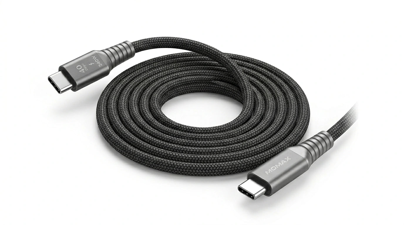 next gen electronics shop. buy electronics online Canada. Momax Mag.Link 240W Usb-C To Usb-C Usb 4 40Gbps Magnetic Cable 1.5M. Gallery image 8. Lines name one specific SKU—never substitute a generic lookalike from the category. After review passes, each render should still read as a fresh studio viewpoint of that same physical unit.
