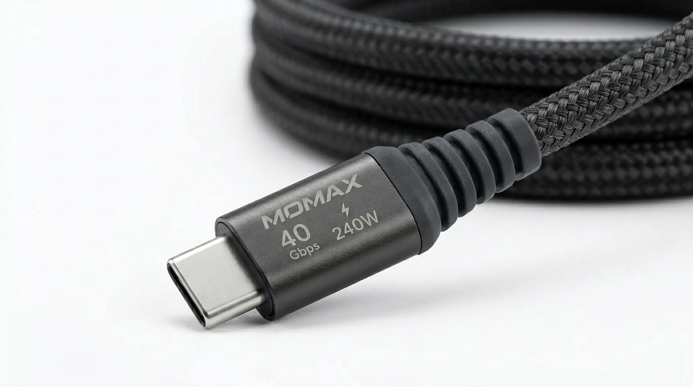 next gen electronics shop. buy electronics online Canada. Momax Mag.Link 240W Usb-C To Usb-C Usb 4 40Gbps Magnetic Cable 1.5M. Gallery image 9. Lines name one specific SKU—never substitute a generic lookalike from the category. After review passes, each render should still read as a fresh studio viewpoint of that same physical unit.