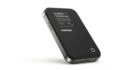 premium tech accessories Canada. wireless audio Canada. Momax Q.Mag X1 10000mAh Wireless Battery Pack. Gallery image 8. Lines name one specific SKU—never substitute a generic lookalike from the category. After review passes, each render should still read as a fresh studio viewpoint of that same physical unit.