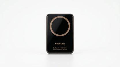 premium tech accessories Canada. wireless audio Canada. Momax Q.Mag X1 10000mAh Wireless Battery Pack. Gallery image 10. Lines name one specific SKU—never substitute a generic lookalike from the category. After review passes, each render should still read as a fresh studio viewpoint of that same physical unit.