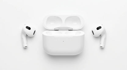 next gen electronics shop. premium tech accessories Canada. New Apple Original AirPods 3 Gen. Gallery image 4. Lines name one specific SKU—never substitute a generic lookalike from the category. After review passes, each render should still read as a fresh studio viewpoint of that same physical unit.