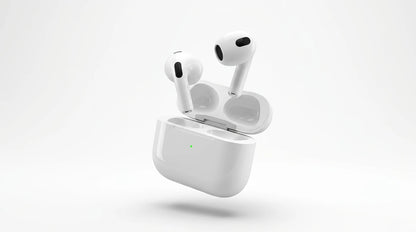 next gen electronics shop. premium tech accessories Canada. New Apple Original AirPods 3 Gen. Gallery image 7. Lines name one specific SKU—never substitute a generic lookalike from the category. After review passes, each render should still read as a fresh studio viewpoint of that same physical unit.