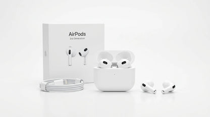 next gen electronics shop. premium tech accessories Canada. New Apple Original AirPods 3 Gen. Gallery image 10. Lines name one specific SKU—never substitute a generic lookalike from the category. After review passes, each render should still read as a fresh studio viewpoint of that same physical unit.