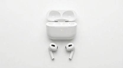 next gen electronics shop. premium tech accessories Canada. New Apple Original AirPods 4 Gen. Gallery image 4. Lines name one specific SKU—never substitute a generic lookalike from the category. After review passes, each render should still read as a fresh studio viewpoint of that same physical unit.