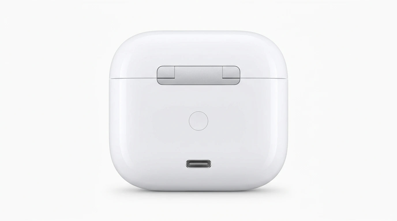 next gen electronics shop. premium tech accessories Canada. New Apple Original AirPods 4 Gen. Gallery image 6. Lines name one specific SKU—never substitute a generic lookalike from the category. After review passes, each render should still read as a fresh studio viewpoint of that same physical unit.