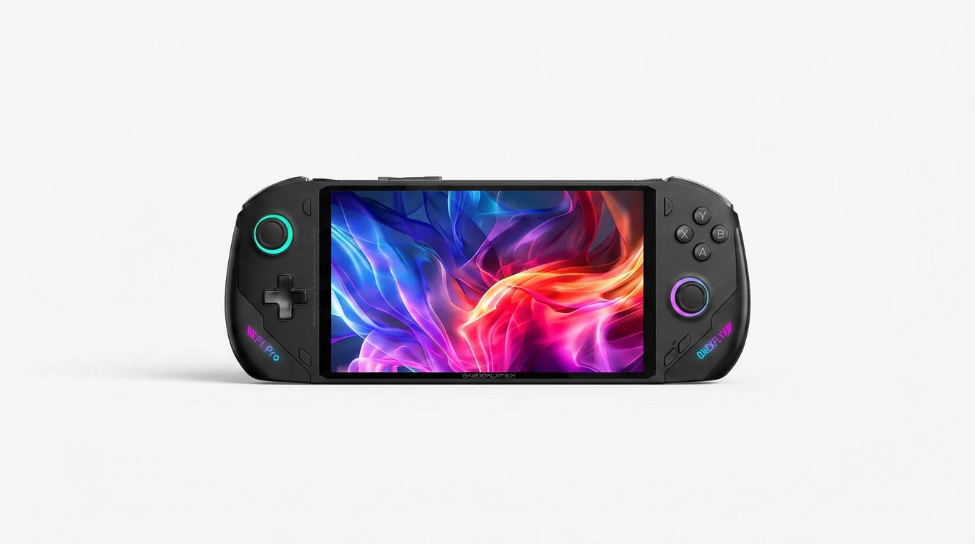future tech gadgets Canada. smart tech store Canada. ONEXPLAYER OneXFly F1 Pro 2TB OLED 144Hz Ultimate Gaming Handheld Console. Gallery image 10. Lines name one specific SKU—never substitute a generic lookalike from the category. After review passes, each render should still read as a fresh studio viewpoint of that same physical unit.