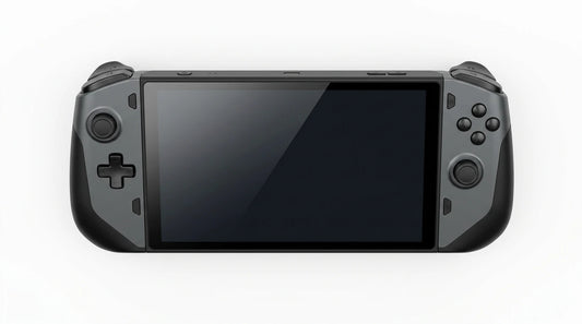 future tech gadgets Canada. gaming handheld PC Canada. ONEXPLAYER X1 PRO 2TB AMD Ryzen™ AI 9 HX 370, 10.95'' 3-In-1 Gaming Handheld PC. Gallery image 4. The product is centered in the frame, showing a handheld gaming console from a top-down perspective. The console features a sleek, matte black finish with a large, glossy screen in the center.