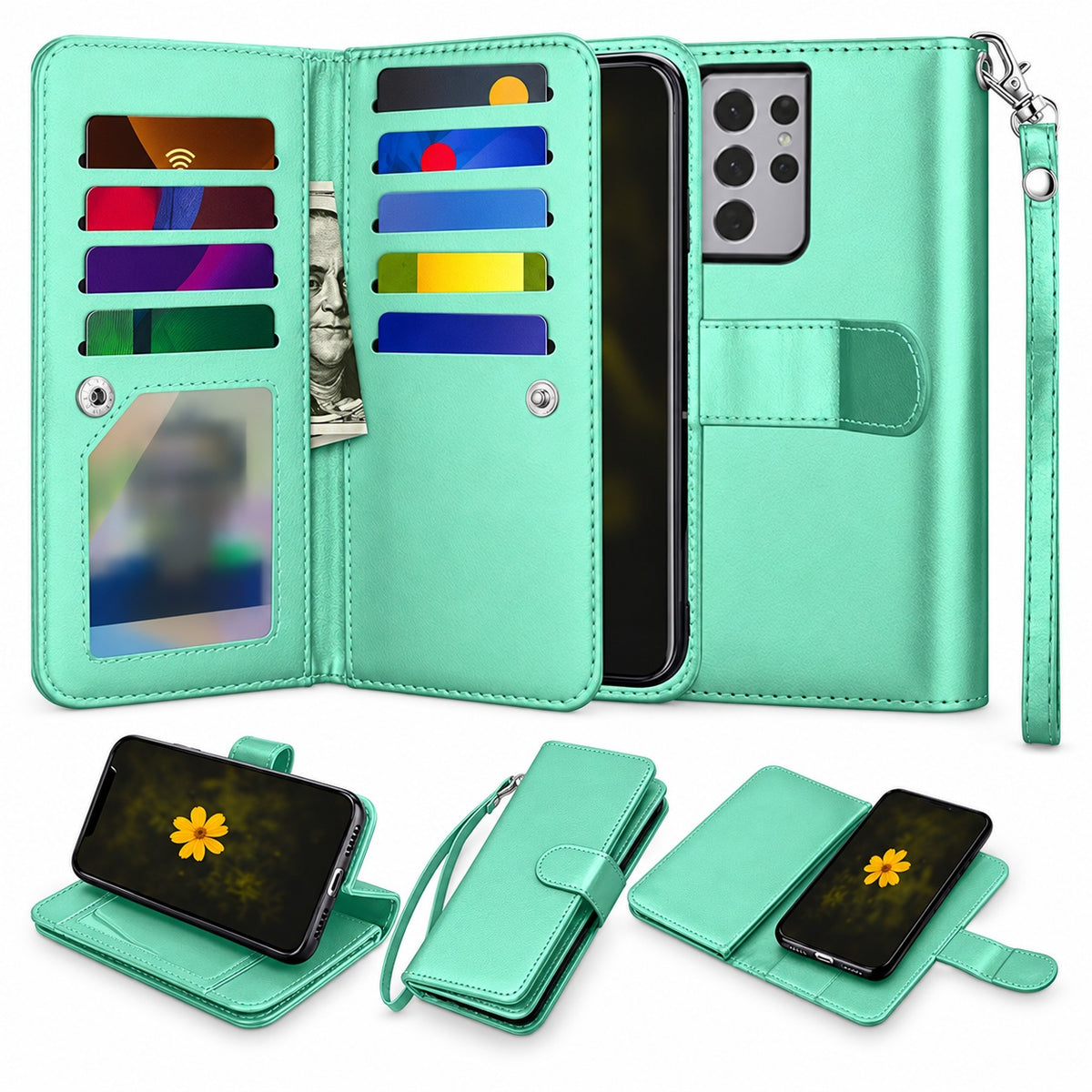 Bifold 9 Card detachable wallet for Samsung Galaxy A32 5G - Teal