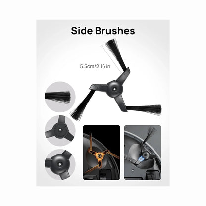 cutting edge electronics online Canada. smart tech store Canada. 3i S10 Ultra Accessory Kit. Gallery image 3. The image features a set of side brushes for a robotic vacuum, prominently displayed against a clean white background. The main brush is shown in the center, with three black bristles extending outward from a circular base.