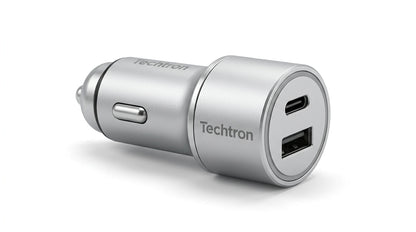 smart tech store Canada. premium tech accessories Canada. Techtron C-857 33W USB-C and USB-A Car Charger. Gallery image 5. Lines name one specific SKU—never substitute a generic lookalike from the category. After review passes, each render should still read as a fresh studio viewpoint of that same physical unit.