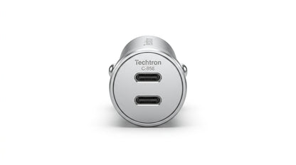 smart tech store Canada. premium tech accessories Canada. Techtron C-858 33W Dual USB-C Fast Car Adapter. Gallery image 2. Lines name one specific SKU—never substitute a generic lookalike from the category. After review passes, each render should still read as a fresh studio viewpoint of that same physical unit.