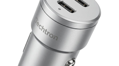 smart tech store Canada. premium tech accessories Canada. Techtron C-858 33W Dual USB-C Fast Car Adapter. Gallery image 5. Lines name one specific SKU—never substitute a generic lookalike from the category. After review passes, each render should still read as a fresh studio viewpoint of that same physical unit.