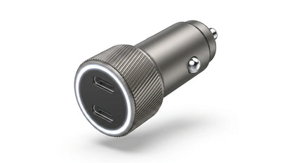 smart tech store Canada. premium tech accessories Canada. Techtron C-858 33W Dual USB-C Fast Car Adapter. Gallery image 6. Lines name one specific SKU—never substitute a generic lookalike from the category. After review passes, each render should still read as a fresh studio viewpoint of that same physical unit.