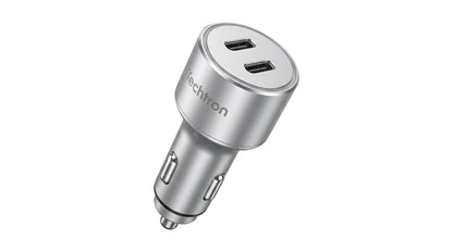 smart tech store Canada. premium tech accessories Canada. Techtron C-858 33W Dual USB-C Fast Car Adapter. Gallery image 8. Lines name one specific SKU—never substitute a generic lookalike from the category. After review passes, each render should still read as a fresh studio viewpoint of that same physical unit.