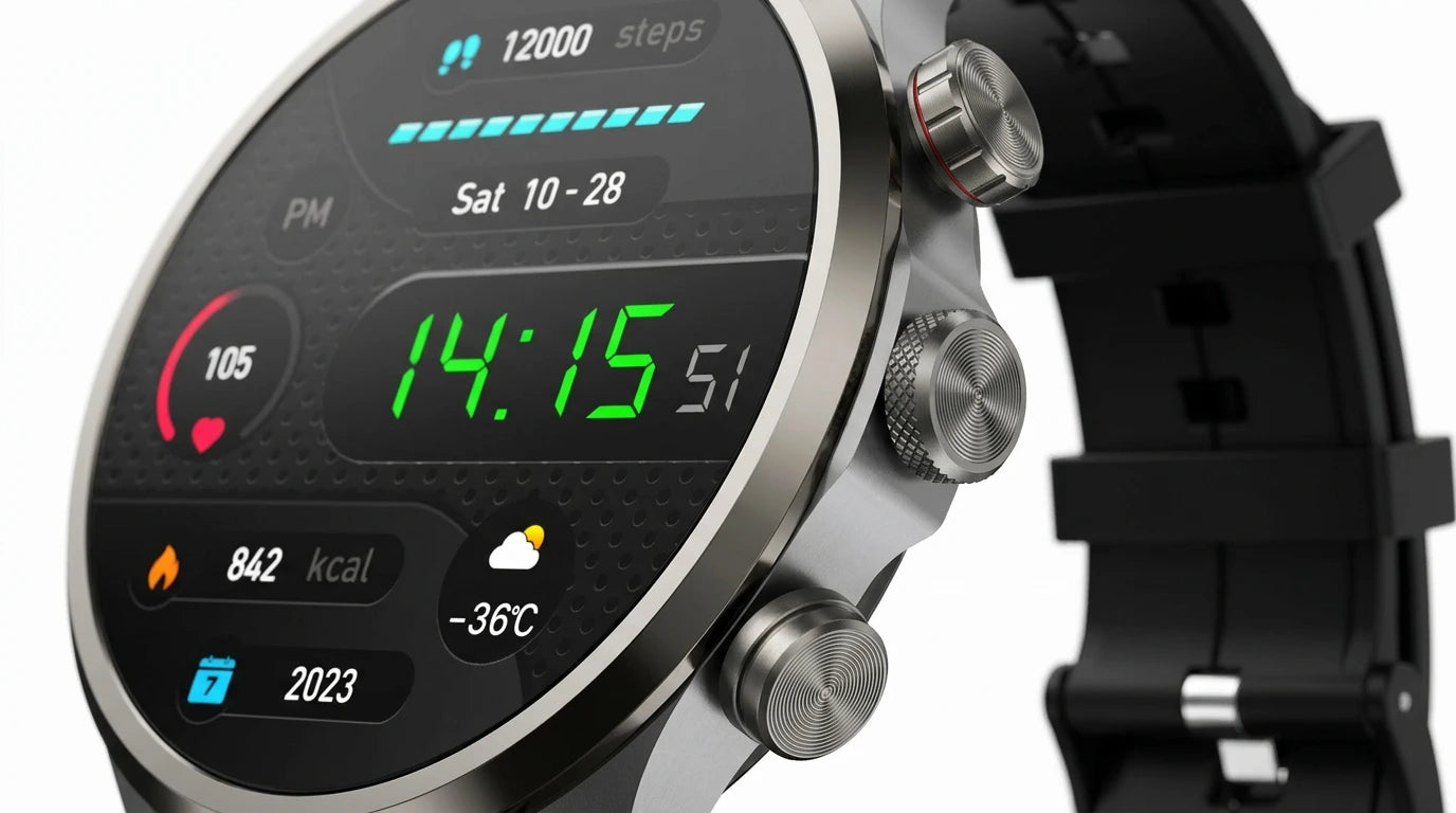 future tech gadgets Canada. smart tech store Canada. Techtron FWA24 4G Android Smart Watch. Gallery image 9. Lines name one specific SKU—never substitute a generic lookalike from the category. After review passes, each render should still read as a fresh studio viewpoint of that same physical unit.
