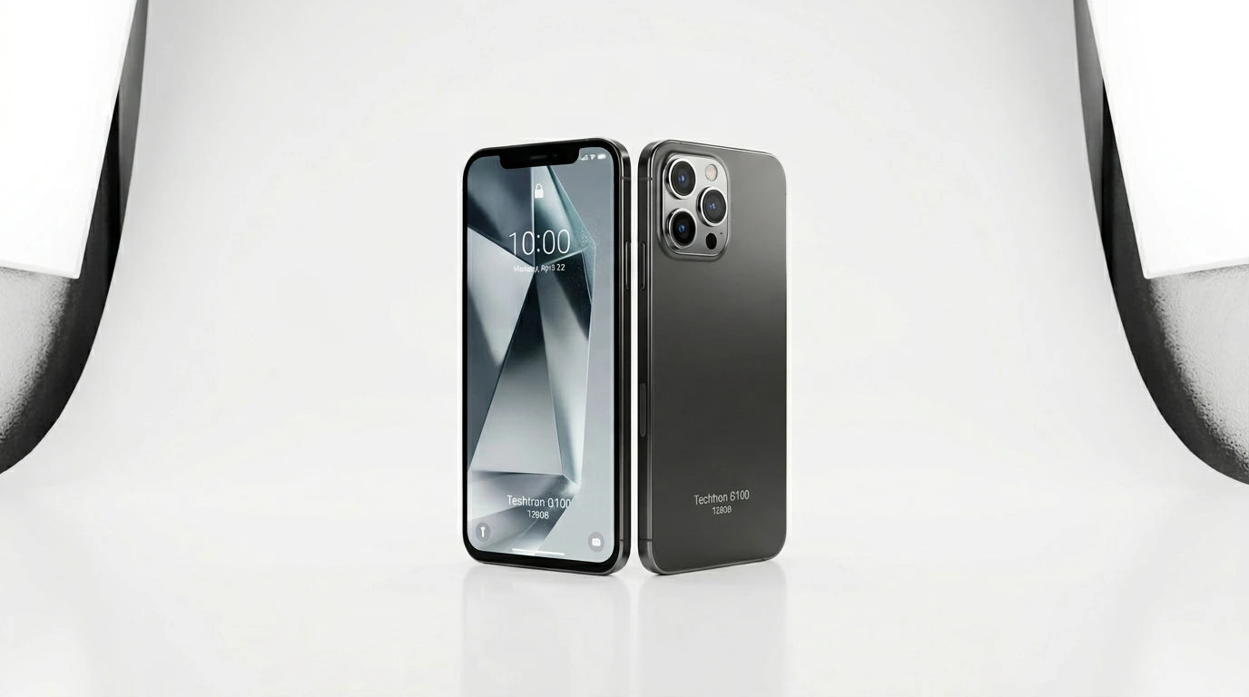 future tech gadgets Canada. smart tech store Canada. Techtron G100 128GB Smart Phone. Gallery image 10. Lines name one specific SKU—never substitute a generic lookalike from the category. After review passes, each render should still read as a fresh studio viewpoint of that same physical unit.
