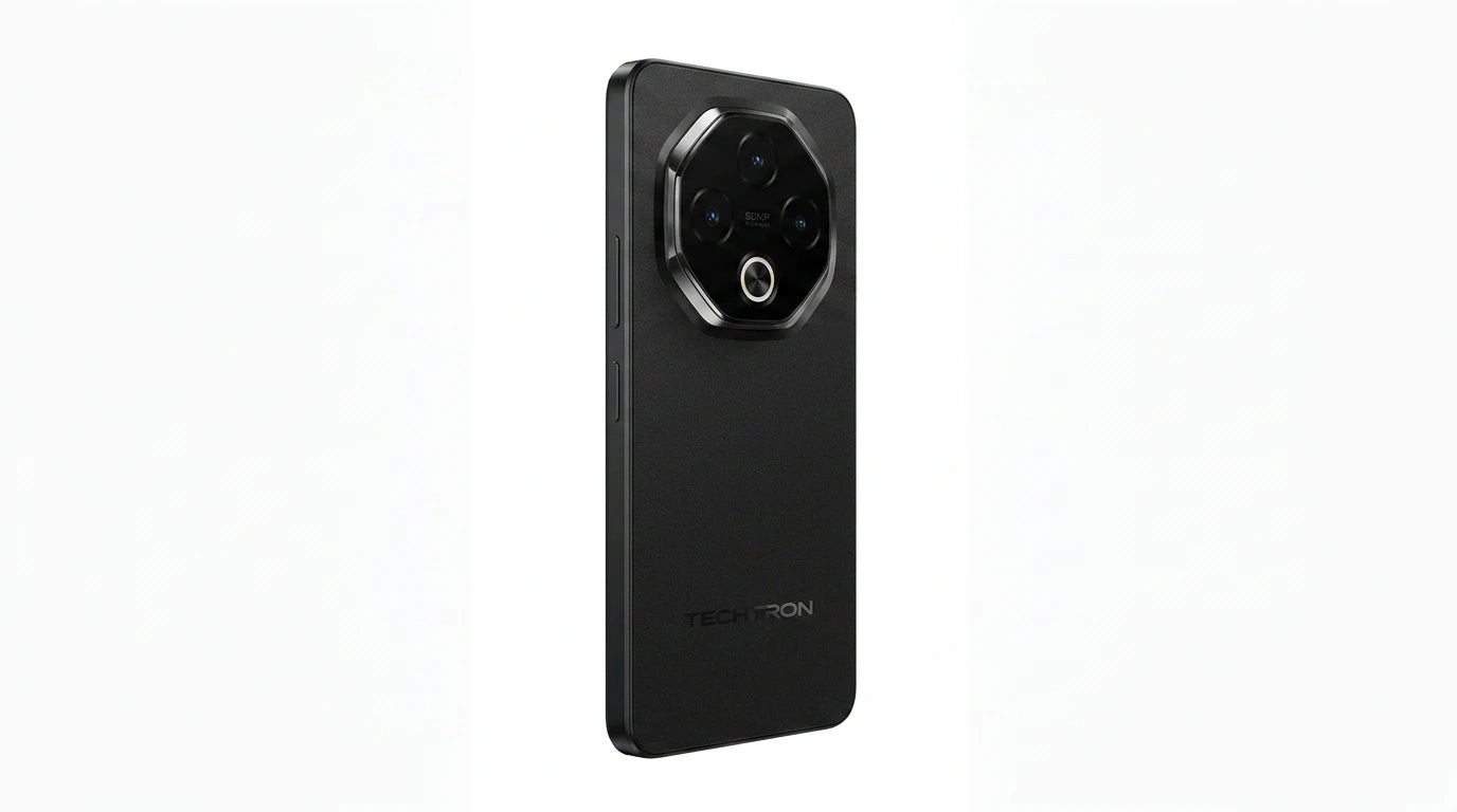 smart tech store Canada. premium tech accessories Canada. Techtron G100 5G 256GB Smart Phone. Gallery image 8. Lines name one specific SKU—never substitute a generic lookalike from the category. After review passes, each render should still read as a fresh studio viewpoint of that same physical unit.
