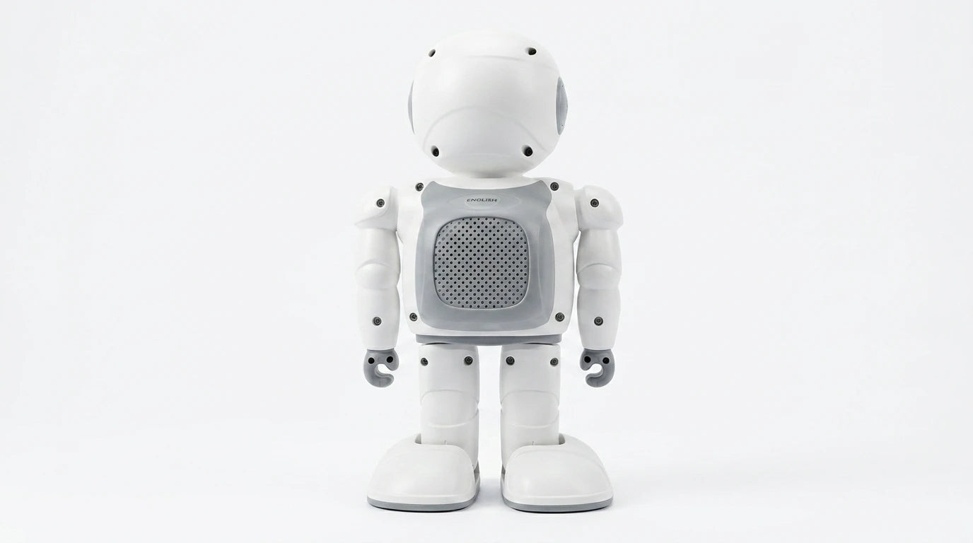 smart tech store Canada. premium tech accessories Canada. Techtron Jarvis AI Programming Educational Robot. Gallery image 6. Lines name one specific SKU—never substitute a generic lookalike from the category. After review passes, each render should still read as a fresh studio viewpoint of that same physical unit.