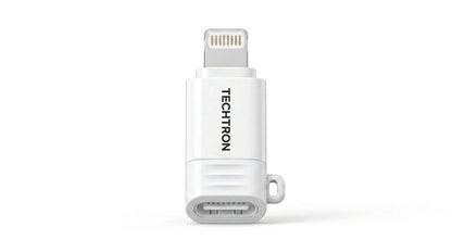 future tech gadgets Canada. premium tech accessories Canada. Techtron Lightning to USB C Mini Adapter. Gallery image 2. Lines name one specific SKU—never substitute a generic lookalike from the category. After review passes, each render should still read as a fresh studio viewpoint of that same physical unit.