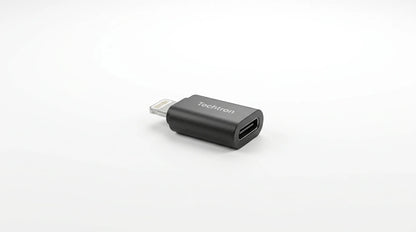 future tech gadgets Canada. premium tech accessories Canada. Techtron Lightning to USB C Mini Adapter. Gallery image 10. Lines name one specific SKU—never substitute a generic lookalike from the category. After review passes, each render should still read as a fresh studio viewpoint of that same physical unit.