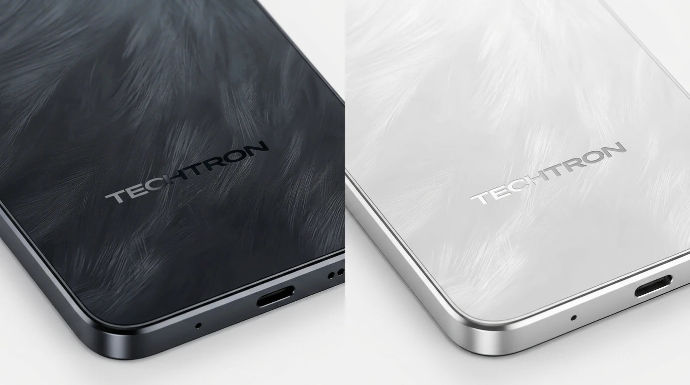 future tech gadgets Canada. smart tech store Canada. Techtron Note 100A 256GB Smart Phone. Gallery image 5. Lines name one specific SKU—never substitute a generic lookalike from the category. After review passes, each render should still read as a fresh studio viewpoint of that same physical unit.