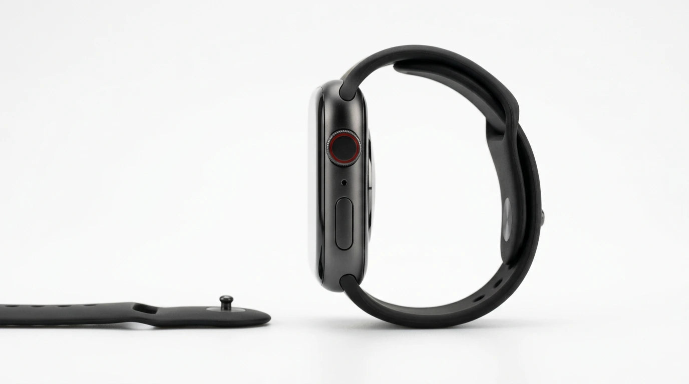 smart tech store Canada. premium tech accessories Canada. Techtron SWH21 (S53 / WATCH) Smart Watch. Gallery image 3. Lines name one specific SKU—never substitute a generic lookalike from the category. After review passes, each render should still read as a fresh studio viewpoint of that same physical unit.