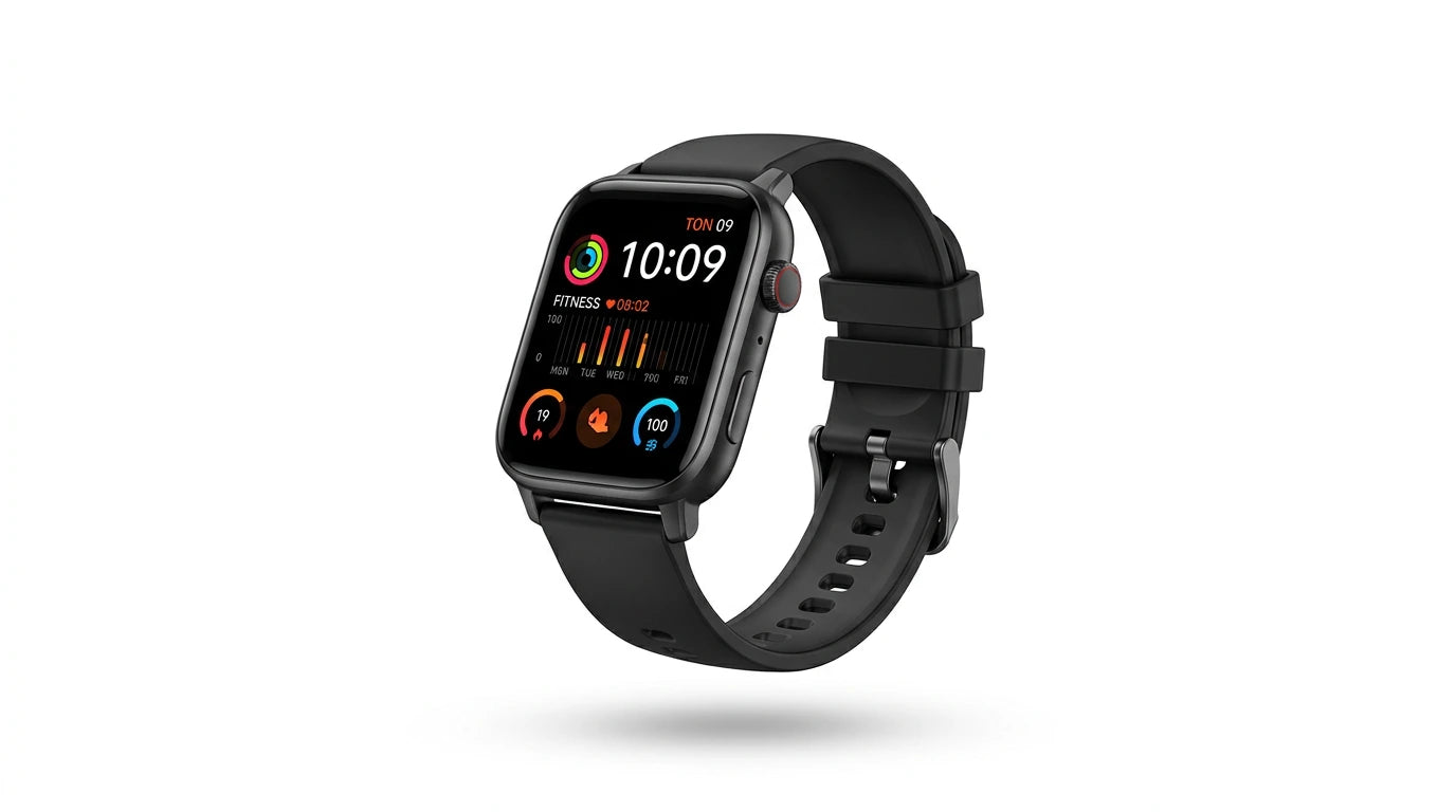 smart tech store Canada. premium tech accessories Canada. Techtron SWH21 (S53 / WATCH) Smart Watch. Gallery image 7. Lines name one specific SKU—never substitute a generic lookalike from the category. After review passes, each render should still read as a fresh studio viewpoint of that same physical unit.