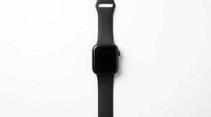 smart tech store Canada. premium tech accessories Canada. Techtron SWH36 (Z123 / Z137) Smart Watch. Gallery image 4. The image features a black smartwatch positioned centrally against a seamless white background. The watch has a rectangular face with rounded corners, and its display is turned off, appearing as a solid black surface. The strap is made of a matte black material, extending horizontally from the watch face.