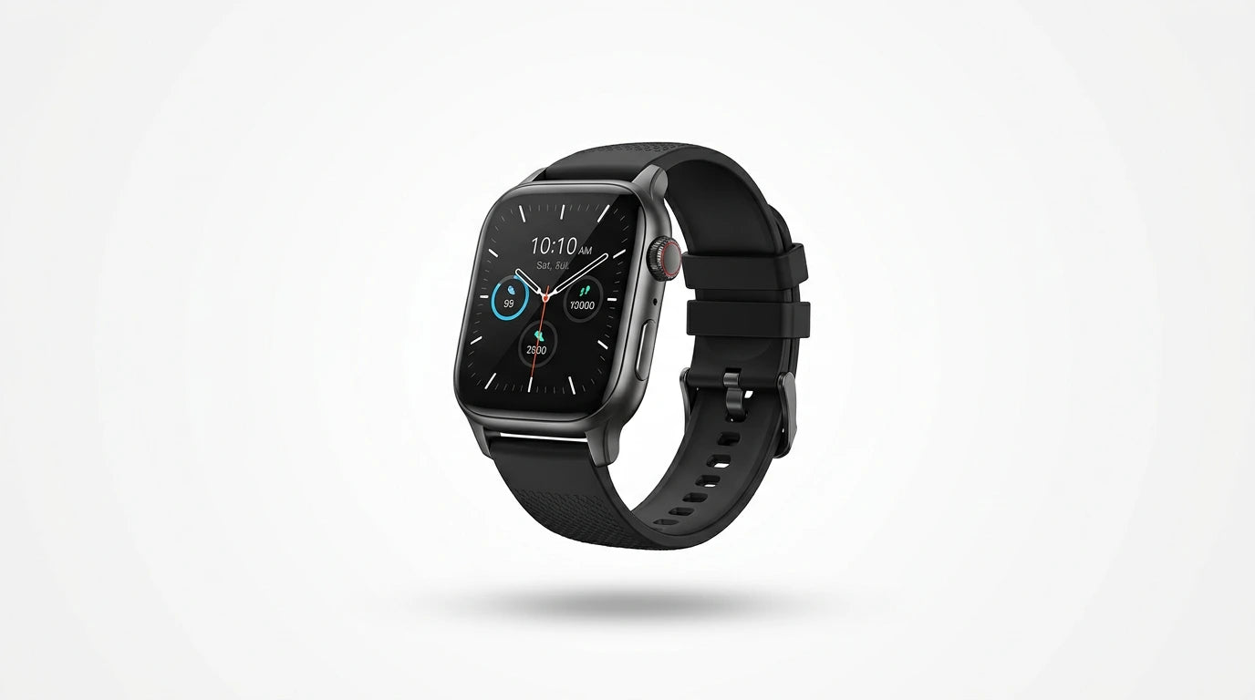 smart tech store Canada. premium tech accessories Canada. Techtron SWH39 (IDS02 Plus) Smart Watch. Gallery image 7. Floating hero with gentle contact shadow, slight perspective. Seamless white studio backdrop with soft, even lighting and a gentle contact shadow. The unit shown matches Techtron SWH39 (IDS02 Plus) Smart Watch. Catalog studio frame 7 in the image series for this SKU.