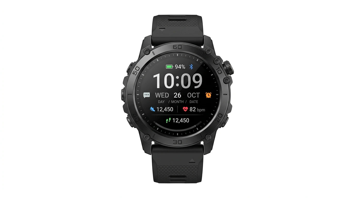 smart tech store Canada. premium tech accessories Canada. Techtron SWH88 (IDSPORT 03) Smart Watch. Gallery image 2. Lines name one specific SKU—never substitute a generic lookalike from the category. After review passes, each render should still read as a fresh studio viewpoint of that same physical unit.