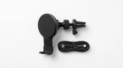 smart tech store Canada. premium tech accessories Canada. Techtron X73 15W Magsafe Charger and Car Mount Black. Gallery image 4. Lines name one specific SKU—never substitute a generic lookalike from the category. After review passes, each render should still read as a fresh studio viewpoint of that same physical unit.