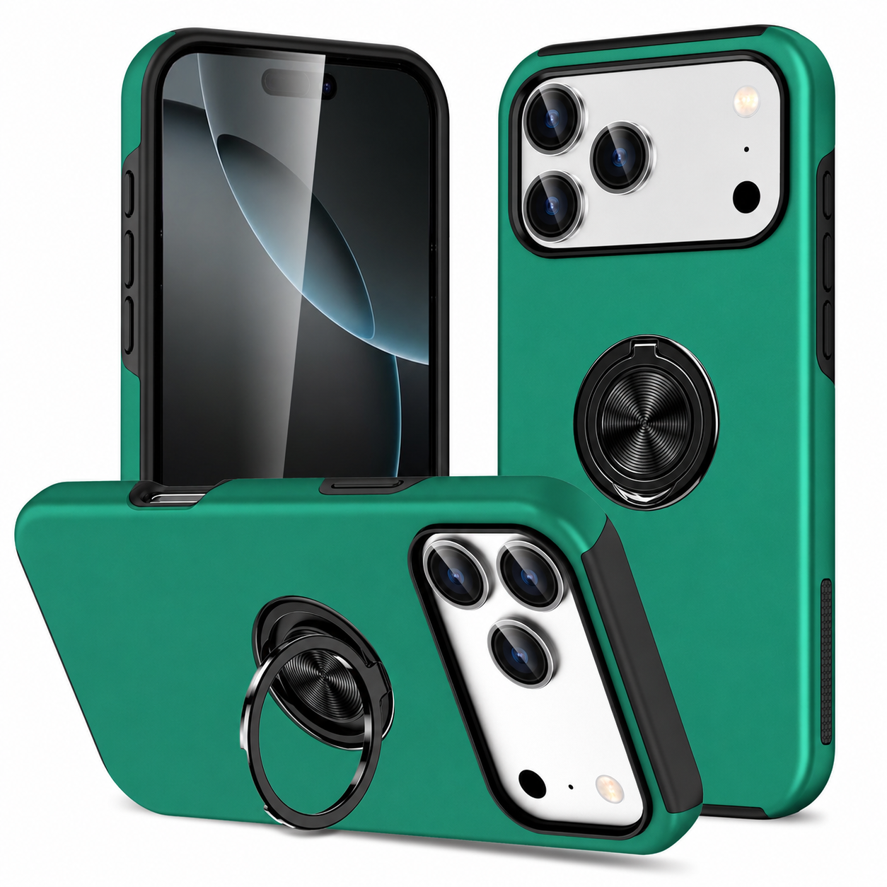  Midnight Green iPhone 17 Pro Max Case, Swirl Invisible Ring Case, MagSafe Protective Phone Cover


