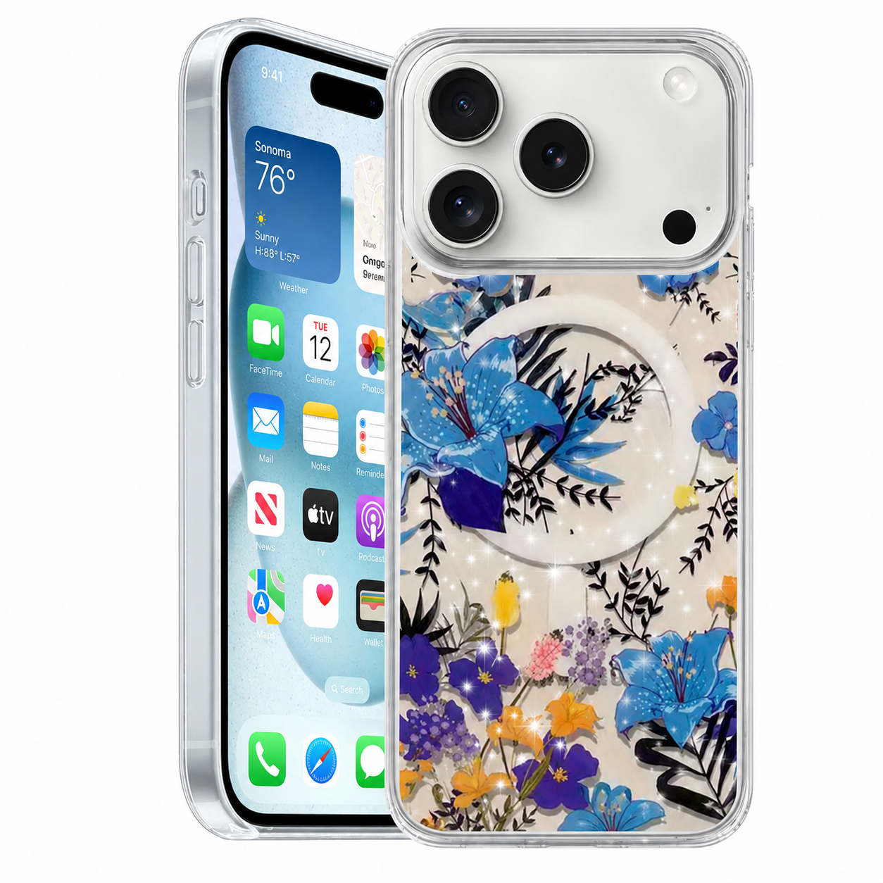 Blue Flowers MagSafe Floret Case Apple iPhone 17 Pro Max Floral Phone Case Shockproof Mobile Cover
