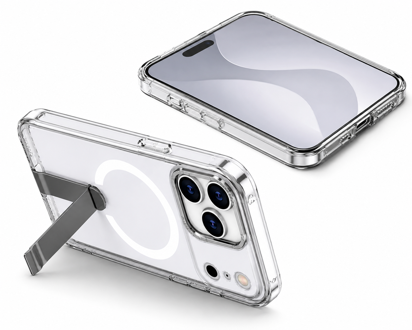 Shockproof Clear iPhone 17 Pro Max Case with Kickstand and Camera Protection