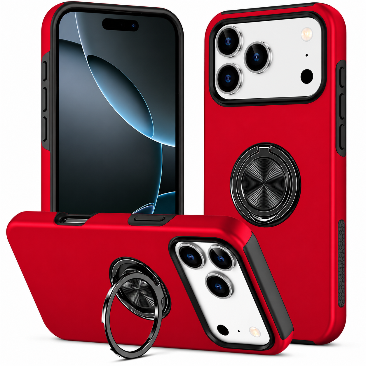 Red iPhone 17 Pro Max Case, Swirl Invisible Ring Case, MagSafe Protective Phone Cover