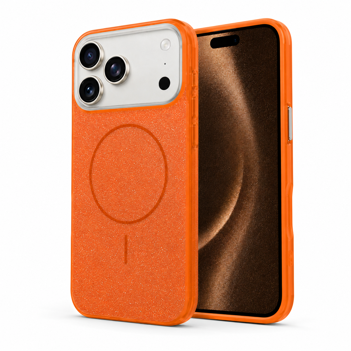 Apple iPhone 18 Pro Max Orange Case, MagSafe Phone Cover, Sparkle Mobile Case