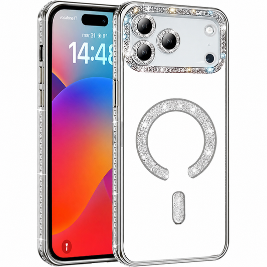 Luxury Silver Glitter MagSafe Case for Apple iPhone 17 Pro Max Shockproof Protective Phone Cover

