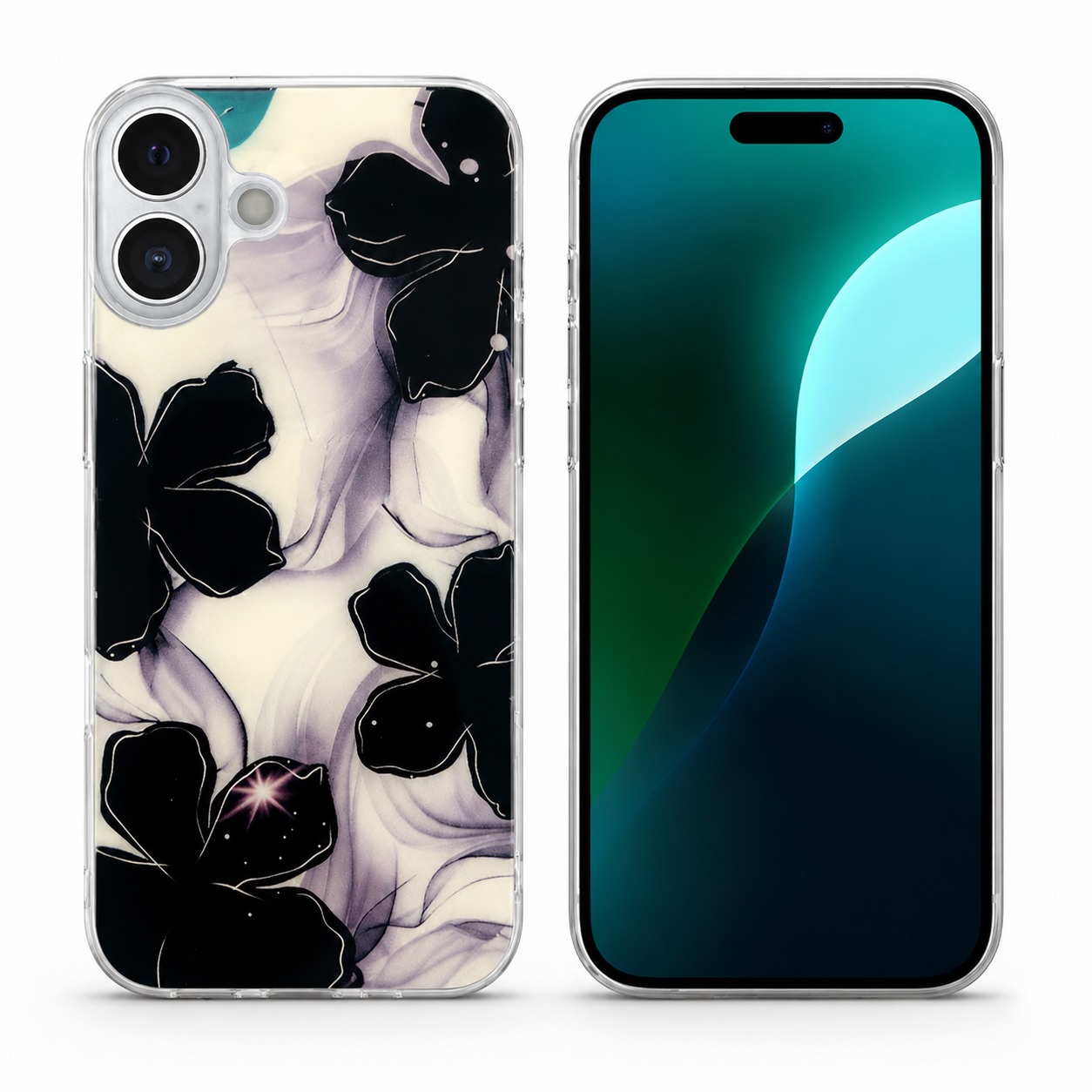 Black Marble Flower MagSafe Case for Apple iPhone 16 with premium floral phone cover